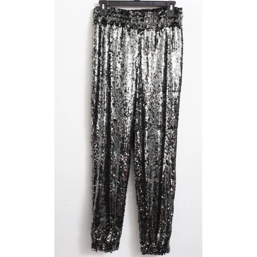 Women's TCEC‎ Black With Sliver Sequin Elastic Waisted Pants Small, NWT